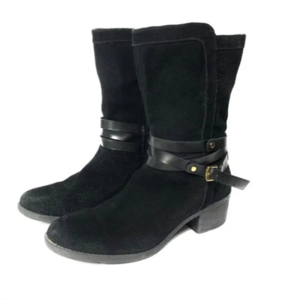BANDOLINO Black Suede Leather Buckle Zip Up Boots E256